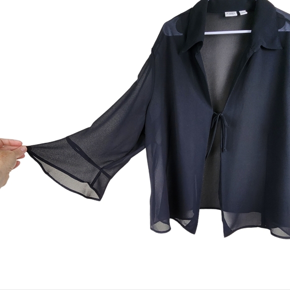 Cato Black Top Open Front Sheer Blouse with Bell Sleeves Women's Plus Size 26/28 - Picture 4 of 6